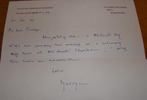 Autograph letter signed Rev. Mervyn Stockwood, 20 October, 1985, addressed to Penelope.