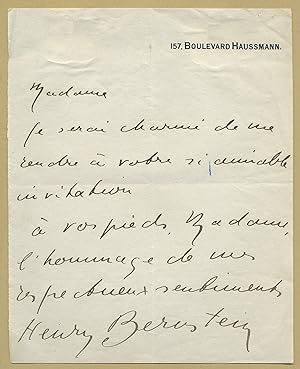 Image du vendeur pour Henri Bernstein (1876-1953) - Lettre autographe signe mis en vente par PhP Autographs