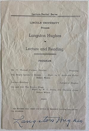 Signed Langston Hughes Broadside, Advertising a Lecture and Reading at Lincoln University