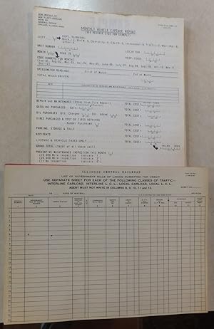 Bild des Verkufers fr ILLINOIS CENTRAL RAILROAD LIST OF GOV BILLS OF LADING & MONTHLY VEHICLE EXPENSES FORMS zum Verkauf von ROXY'S READERS