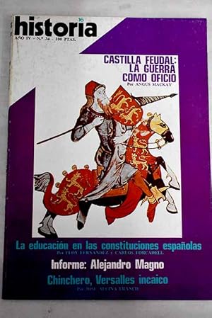 Image du vendeur pour Historia 16, Ao 1979, n 34:: La educacin en las constituciones espaolas; Regeneracionismo y crisis del 98; La guerra como oficio; El ascenso de Macedonia y la unificacin de Grecia; La gran aventura oriental; Las transformaciones del mundo helenstico: contactos e interinfluencias entre Oriente y Occidente; El fin de la independencia escocesa mis en vente par Alcan Libros