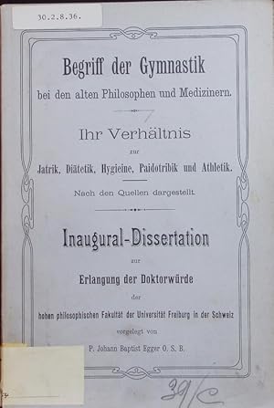 Immagine del venditore per Begriff der Gymnastik bei den alten Philosophen und Medizinern. venduto da Antiquariat Bookfarm