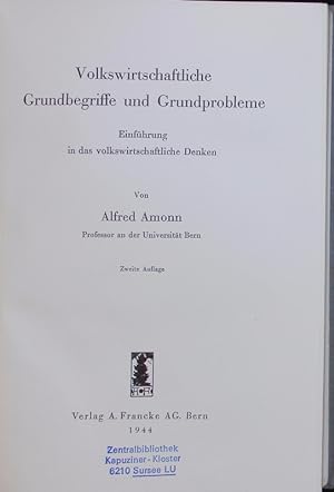 Seller image for Volkswirtschaftliche Grundbegriffe und Grundprobleme. Einfhrung in das volkswirtschaftliche Denken. Ed. 2. for sale by Antiquariat Bookfarm