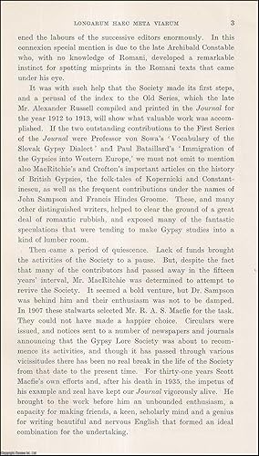 Imagen del vendedor de Longarum Haec Meta Viarum'' 1888-1938; Fifty Years of the Gypsy Lore Society, its History, Progress and Acheivements. An uncommon original article from the Journal of the Gypsy Lore Society, Jubilee Number, 1938. a la venta por Cosmo Books