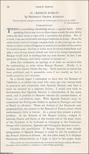 Imagen del vendedor de Basque Romani. An uncommon original article from the Journal of the Gypsy Lore Society, 1929. a la venta por Cosmo Books