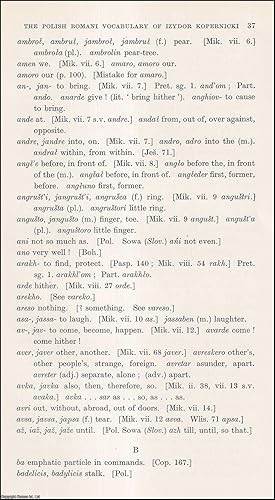 Imagen del vendedor de The Polish Romani Vocabulary of Izydor Kopernicki. An uncommon original article from the Journal of the Gypsy Lore Society, 1937. a la venta por Cosmo Books