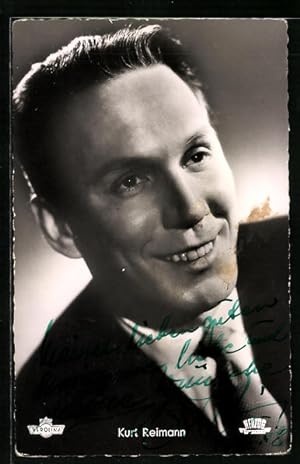 Ansichtskarte Schauspieler Kurt Reimann im modischen Anzug, Autograph