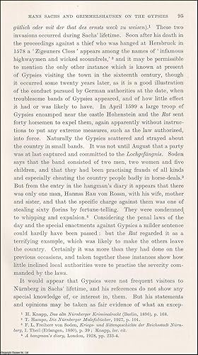 Imagen del vendedor de Hans Sachs (part 1) and Grimmelshausen on the Gypsies. An uncommon original article from the Journal of the Gypsy Lore Society, 1935. a la venta por Cosmo Books