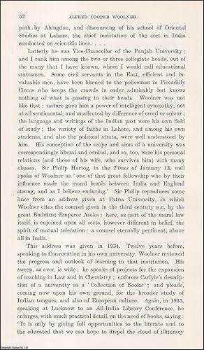 Bild des Verkufers fr Alfred Cooper Woolner, C.I.E., D.Litt.: Vice Chancellor of the Punjab University. An uncommon original article from the Journal of the Gypsy Lore Society, 1936. zum Verkauf von Cosmo Books