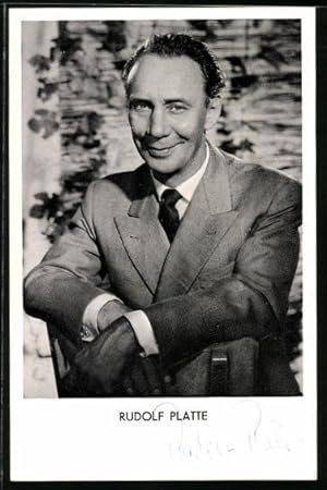 Ansichtskarte Schauspieler Rudolf Platte mit einem süffisanten Grinsen, Autograph