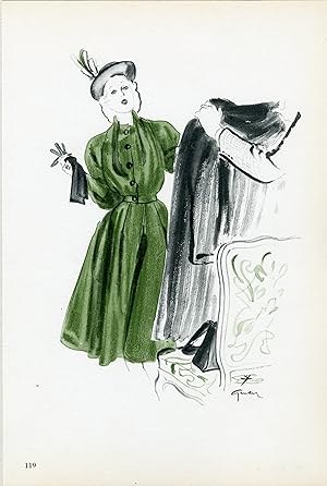 "MAD CARPENTIER" Annonce originale entoilée parue dans PLAIRE illustrée par GRUAU (1945)
