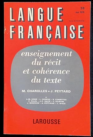 Imagen del vendedor de Langue franaise n38, mai 1978 - Enseignement du rcit et cohrence du texte a la venta por LibrairieLaLettre2