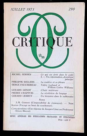Imagen del vendedor de Critique n°290, juillet 1971 a la venta por LibrairieLaLettre2