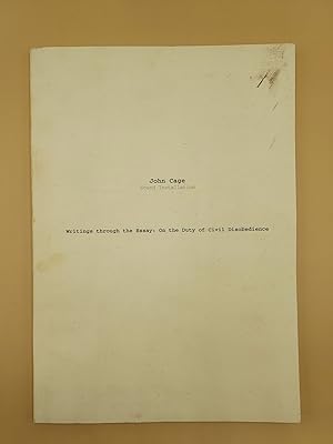 Imagen del vendedor de John Cage. Sound Installation. Writings through the Essay: On the Duty of Civil Disobedience [Avant-Garde Music] a la venta por Ken Sanders Rare Books, ABAA