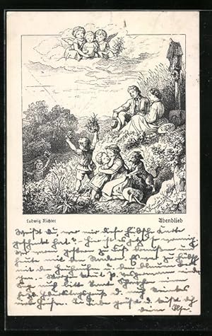 Seller image for Knstler-Ansichtskarte Ludwig Richter: Abendlied, Kinder hren die Engelchen singen for sale by Bartko-Reher