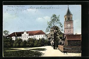 Ansichtskarte Polling bei Weilheim, Blick auf Schloss und Uhrturm