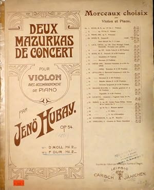 Bild des Verkufers fr Deux morceaux de concert pour violon avec accompagnement de piano. Op. 54. No. 2. F dur zum Verkauf von Paul van Kuik Antiquarian Music