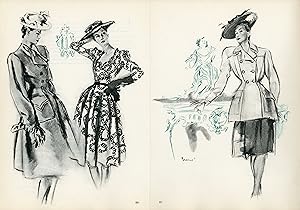 "BALENCIAGA)" Double annonce originale entoilée parue dans PLAIRE illustrée par BRENOT (1945)