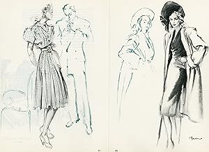 "LUCIEN LELONG" Double annonce originale entoilée parue dans PLAIRE illustrée par BRENOT (1945)