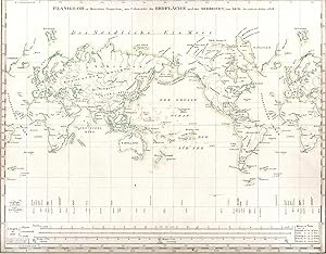 Bild des Verkufers fr Karte Planiglob in Mercators Projection, zur Uebersicht der Erdflche und der Seereisen. Altkoloriert;Original historische antike Landkarte um 1828 zum Verkauf von Antiquariat Kastanienhof