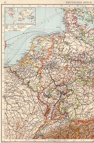 Bild des Verkufers fr Karte Deutsches Reich, Staatenbersicht, Mastab 1 : 3 000 000.;Original historische antike Landkarte -historic map- von 1905 zum Verkauf von Antiquariat Kastanienhof