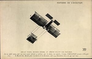 Ansichtskarte / Postkarte Histoire de l'Aviation, Biplan Voisin, Moteur Gnome, pilote par Paulhan