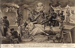Künstler Ansichtskarte / Postkarte Pagedt, A., La Belgique heroique subit les Horreurs de l'Invas...