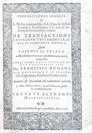 Selectarum disputationum iuris civilis.Francofurti, Literis Sciurini, 1601.