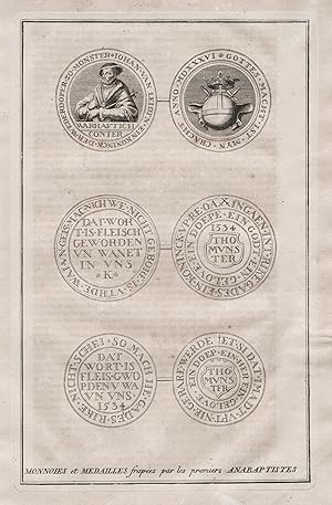 Bild des Verkufers fr Monnoies es Medailles frapees par les premiers Anabaptistes." - Tufer Wiedertufer Anabaptisten Anabaptism Mnzen Numismatik coins numismatics zum Verkauf von Antiquariat Steffen Vlkel GmbH