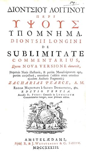 De sublimitate commentarius, quem nova versione donavit, notis illustravit, & partim manuscriptor...