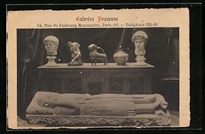 Ansichtskarte Paris, Galeries Neumans, Antiquitätenhandel mit Sarkophag