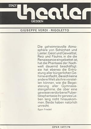 Imagen del vendedor de Programmheft Giuseppe Verdi RIGOLETTO Premiere 5. Februar 1978 Spielzeit Oper 1977 / 78 Heft 9 a la venta por Programmhefte24 Schauspiel und Musiktheater der letzten 150 Jahre