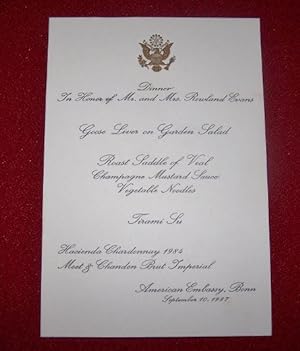 Engraved Menu Card from the American Embassy in Bonn for a Dinner to Honor Mr. and Mrs. Rowland E...