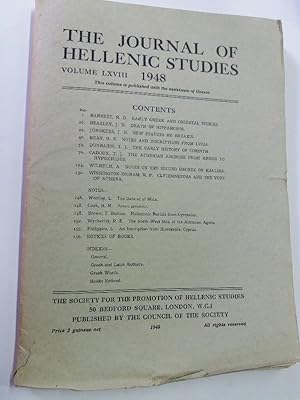 Image du vendeur pour The Journal of Hellenic Studies. Volume LXVIII. 1948. mis en vente par Plurabelle Books Ltd