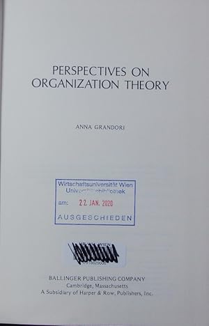 Image du vendeur pour Perspectives on Organization Theory. mis en vente par Antiquariat Bookfarm