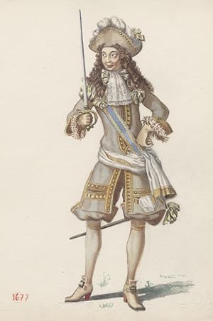 "LOUIS XIV" Aquarelle sur papier non-signée mais attribuée à DRIAN (Adrien ETIENNE)