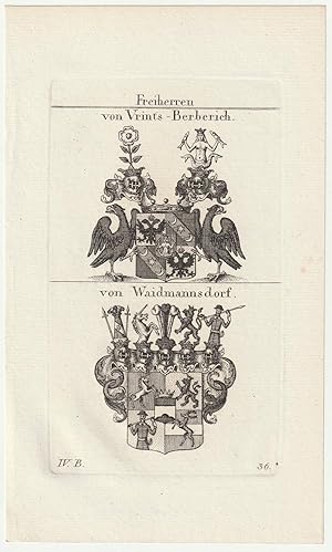 Immagine del venditore per Freiherren von Vrints-Berberich / von Waidmannsdorf. Original-Kupferstich mit 2 Wappen. venduto da Antiquariat Dennis R. Plummer