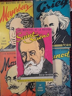 Image du vendeur pour Los maestros de la msica MEYERBEER + GRIEG + MASSENET + GOUNOD + SAINT-SAENS (5 libros) mis en vente par Libros Dickens