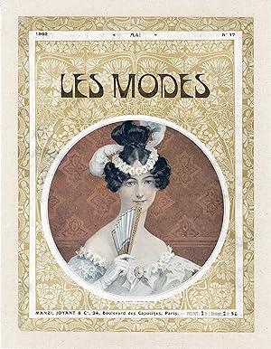 "MODES DE JADIS" Couverture originale par Mlle Élisabeth SONREL entoilée LES MODES n° 17 (Mai 1902)