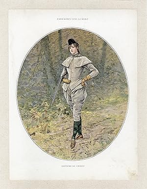 "COSTUME DE CHASSE" Planche originale entoilée publiée dans LES MODES en 1902