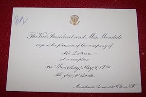 Seller image for Engraved Invitation Card from Vice President and Mrs. Mondale to Rowland Evans for sale by Antiquarian Bookshop