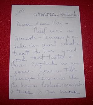Manuscript Note Signed by Polly Wisner on personal Letterhead to Kay Evans