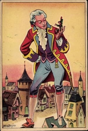 Künstler Ansichtskarte / Postkarte de Kruyff, Gullivers Reizen, Riese, Stadt