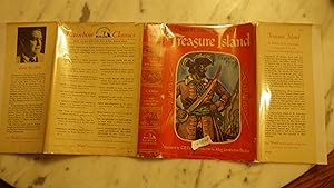 Seller image for TREASURE ISLAND BY ROBERT LOUIS STEVENSON , Rainbow Classics Edition #R-17 , ADVENTURE, , APRIL 1946, STATED 1ST PRINTING ON COPYRIGHT PG, IN RED DUSTJACKET BY C. B. FALLS. OF OF PIRATE IN PURPLE UNIFORM WITH BLOOD ON HIS SWORD. for sale by Bluff Park Rare Books