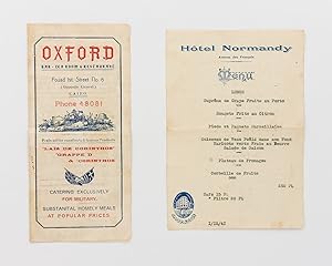 A menu from the Hotel Normandy, Avenue des Français, Beirut, 1 December 1941