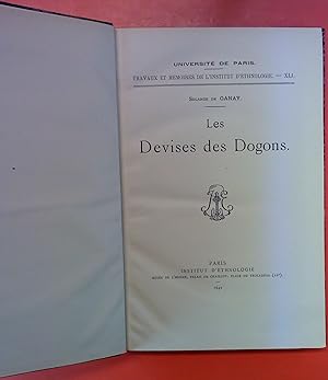 Imagen del vendedor de Les Devises des Dogons. Vorsatz mit Ex libris von Will A. Oesch. a la venta por biblion2