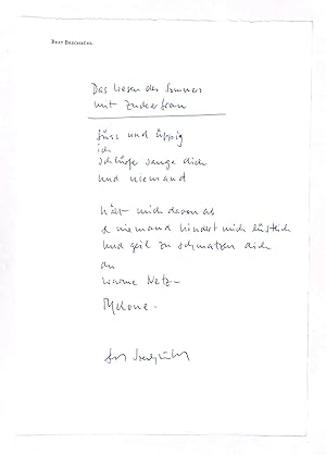 Seller image for Eigenh. Gedichtmanuskript (Zeilen) mit U. for sale by Eberhard Kstler Autographen&Bcher oHG