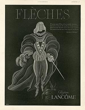 "FLÈCHES PARFUM DE LANCÔME" Annonce originale entoilée illustrée par DRAEGER et parue dans L'ILLU...