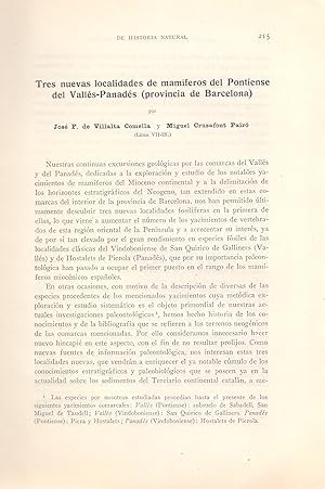 Imagen del vendedor de TRES NUEVAS LOCALIDADES DE MAMIFEROS DEL PONTIENSE DEL VALLES-PANADES - PROVINCIA DE BARCELONA - (EXTRAIDO ORIGINAL AO 1943, ESTUDIO COMPLETO TEXTO INTEGRO) a la venta por Libreria 7 Soles