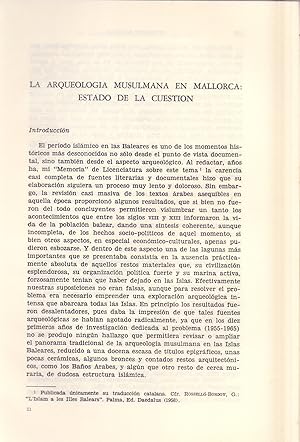Imagen del vendedor de LA ARQUEOLOGIA MUSULMANA EN MALLORCA: ESTADO DE LA CUESTION (EXTRAIDO ORIGINAL AO 1970, ESTUDIO COMPLETO TEXTO INTEGRO) a la venta por Libreria 7 Soles